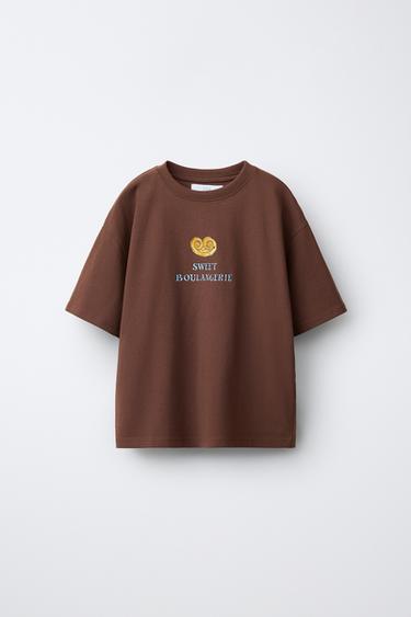 PRINTED T-SHIRT - Brown by Zara