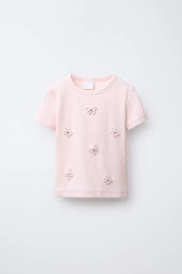 CAMISETA RIB APLIQUE JOYAS - Rosa de Zara