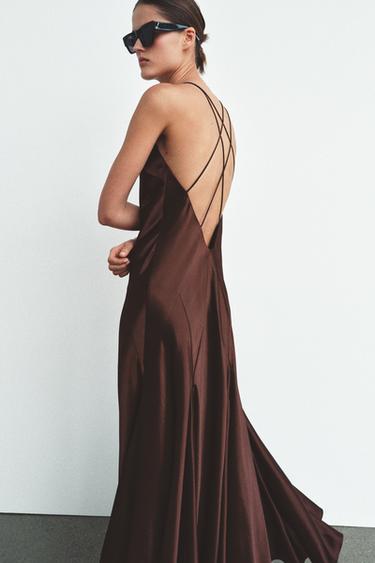VOLUMINOUS LONG SATIN DRESS - GARNET by Zara - Image 2