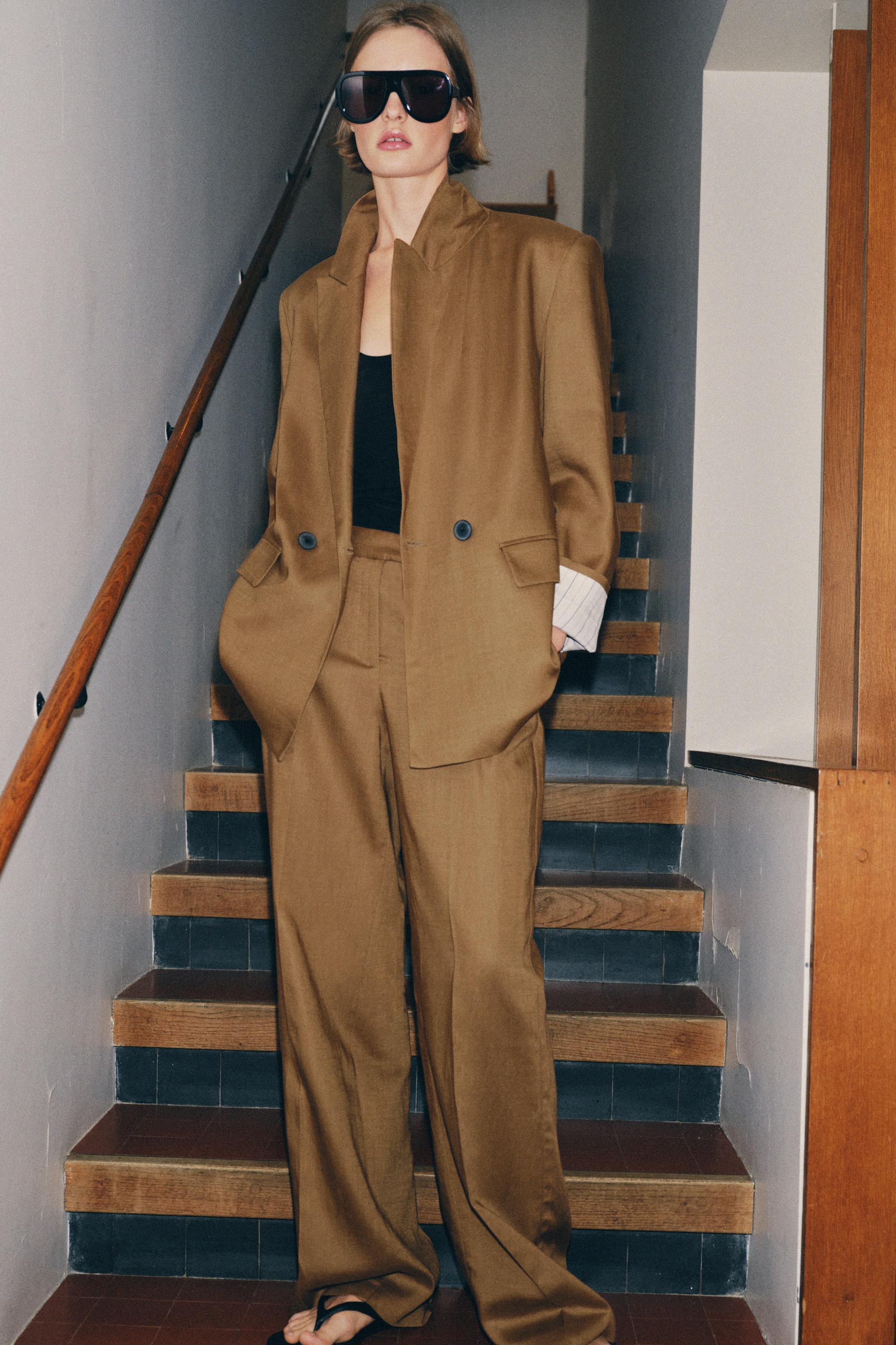 LINEN DOUBLE BREASTED BLAZER WITH ROLLED-UP SLEEVES