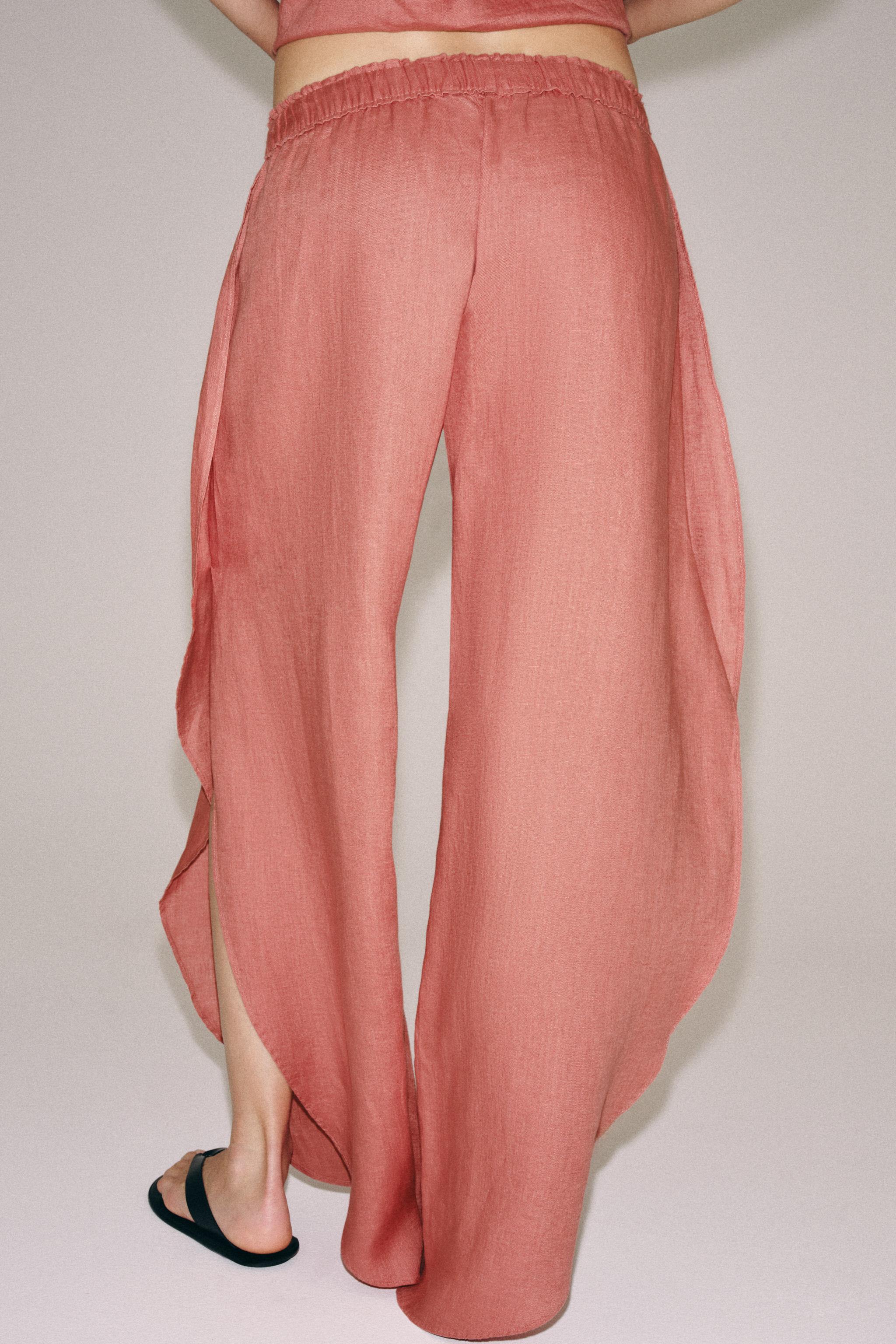 ZW COLLECTION 100% LINEN PANTS WITH VENTS — Coral