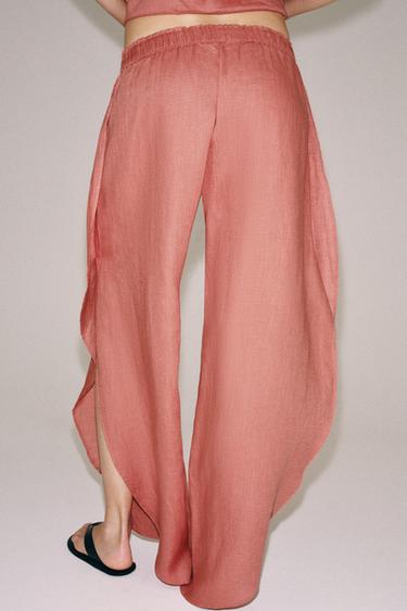 PANTALÓN LINO 100% ABERTURAS ZW COLLECTION - Coral de Zara