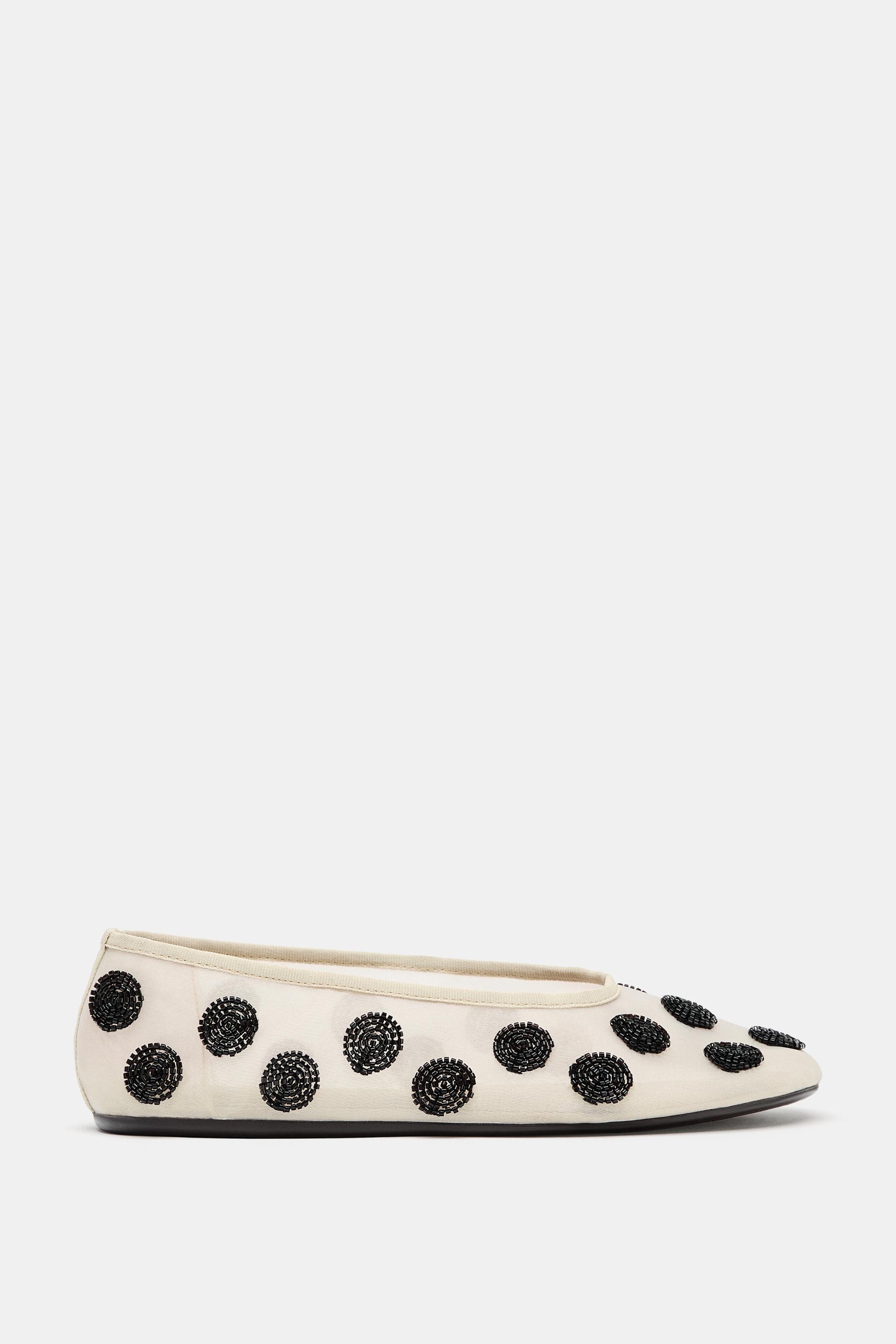 PRINTED BEADED BALLET FLATS — Multi-color