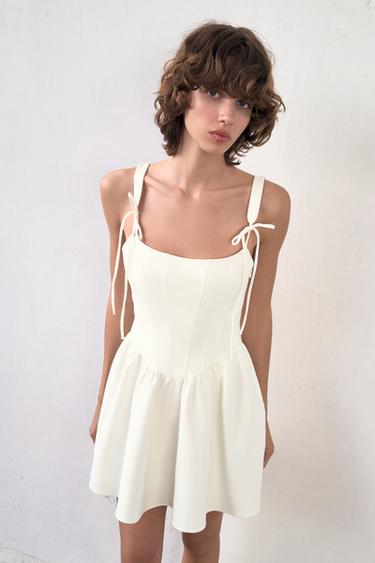 Zara CORSET-STYLE VOLUMINOUS DRESS - White