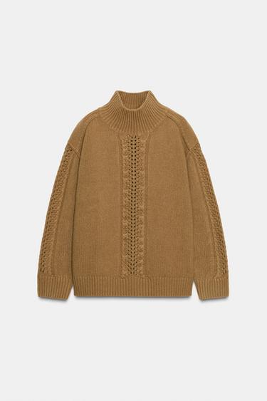 PULLOVER AUS 100 % WOLLE MIT STRUKTUR - Mittleres Camel von Zara