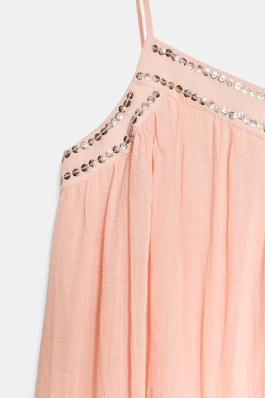 STUDDED CHIFFON MIDI DRESS - Neon orange by Zara - Image 4