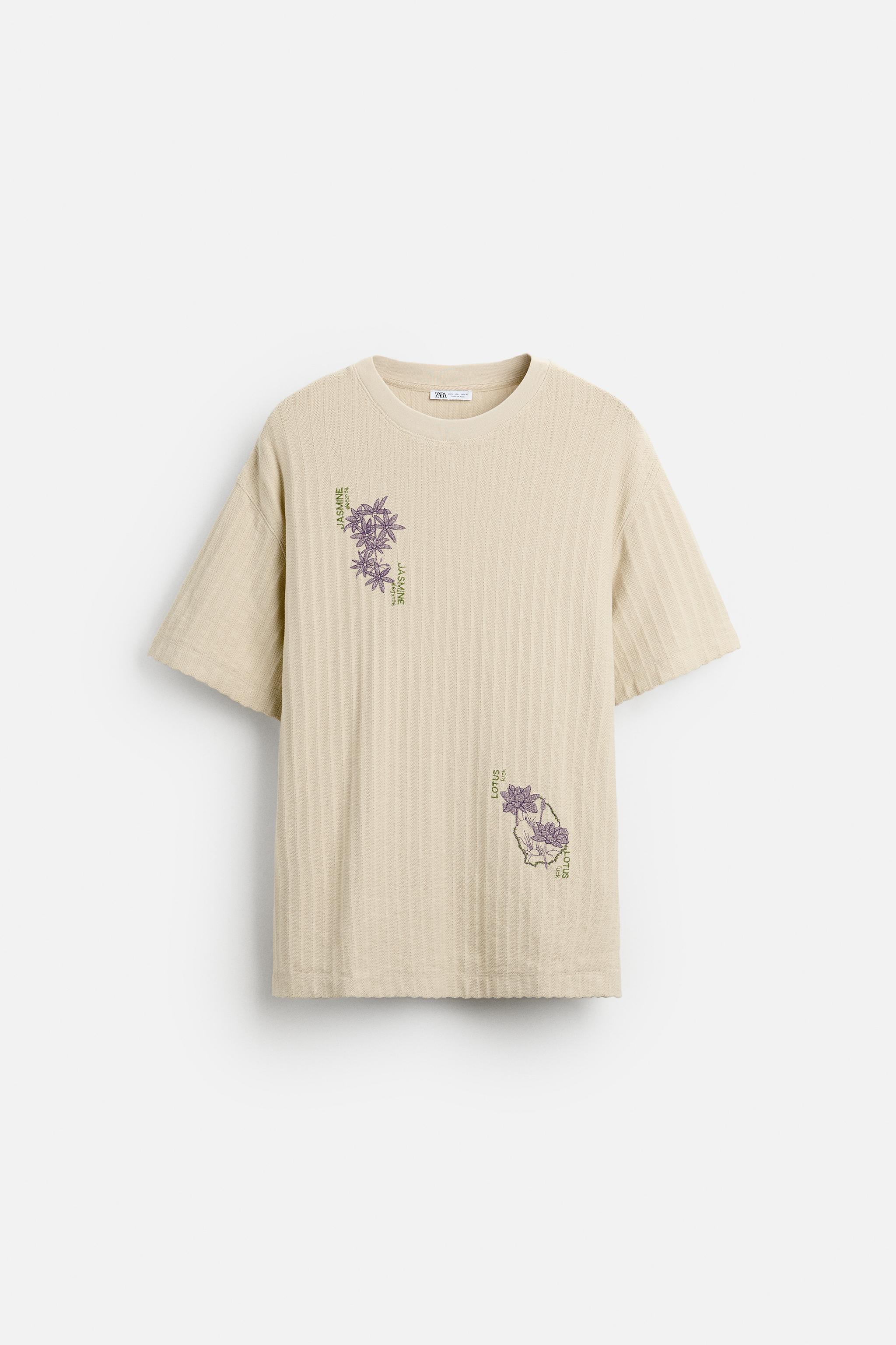 EMBROIDERED TEXTURED T-SHIRT - Sand | ZARA United States