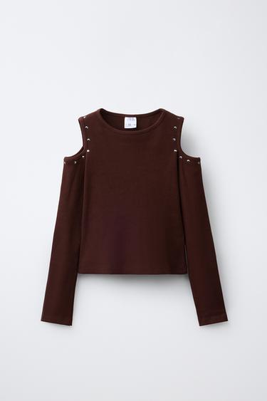 CAMISETA CUT OUT TACHAS - Marrón de Zara - Imagen 0