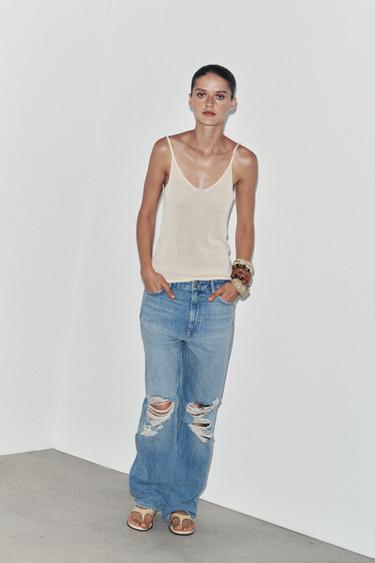 ZW COLLECTION RIPPED MID-WAIST STRAIGHT-LEG JEANS - Light blue by Zara - Image 0