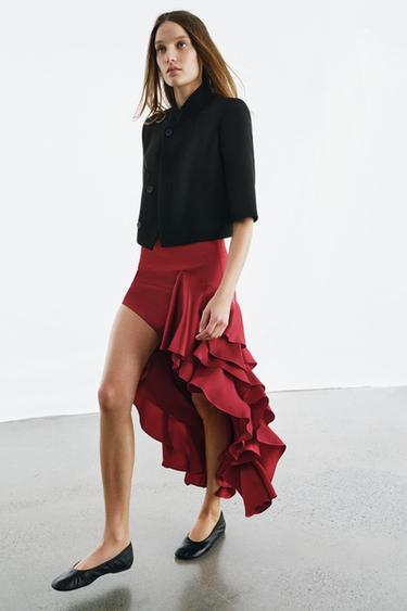 FALDILLA MIDI VOLANTS ZW COLLECTION - Vermell de Zara