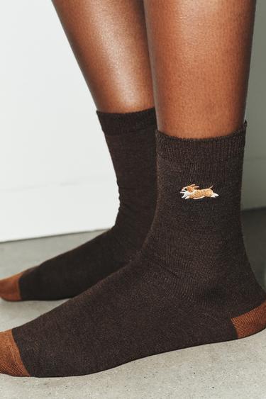 DOG EMBROIDERY SOCKS - Brown by Zara - Image 0