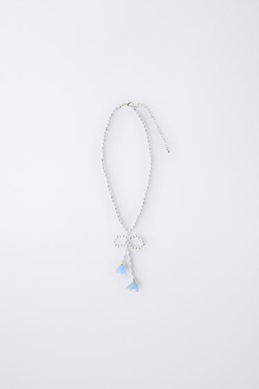 FAUX PEARL AND FLOWER BEAD NECKLACE - White by Zara