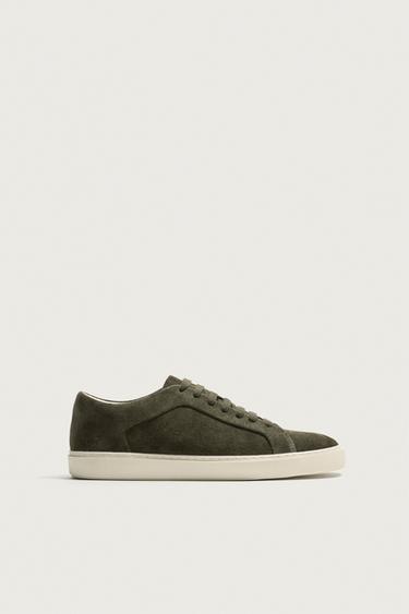 LEATHER TRAINERS - Khaki Green by Zara