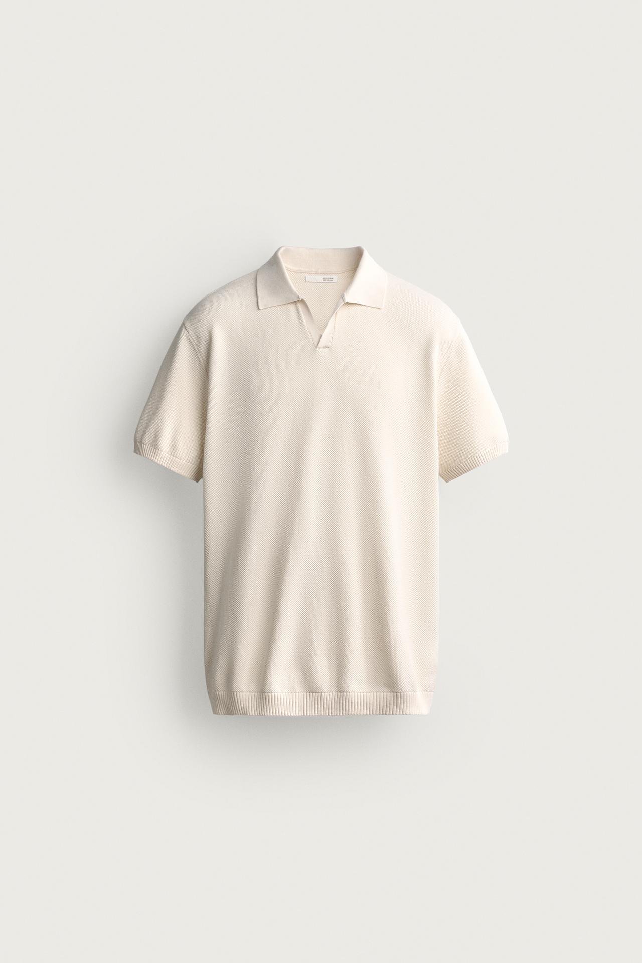 REGULAR FIT TEXTURED KNIT POLO — Oyster-white