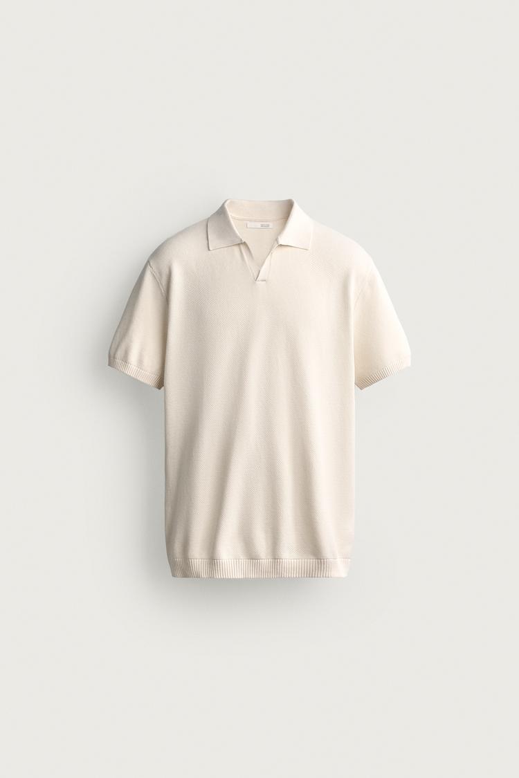 REGULAR FIT TEXTURED KNIT POLO — Oyster-white