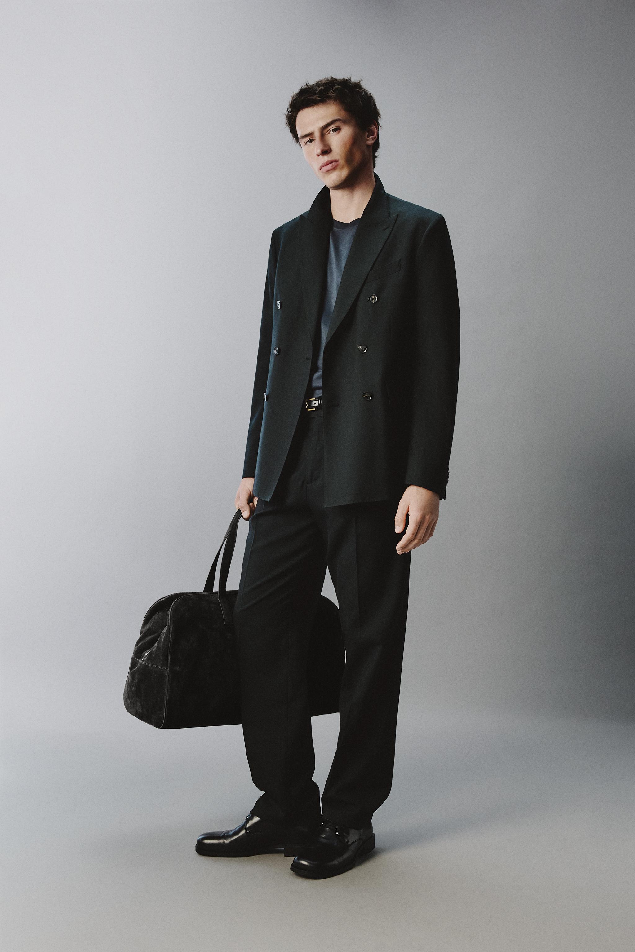DOUBLE BREASTED WOOL BLEND SUIT JACKET