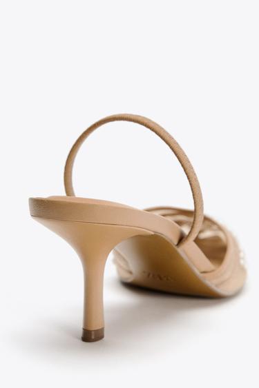 CHAUSSURES OUVERTES À L'ARRIÈRE EN MESH BRODÉ - Marron de Zara - Image 4
