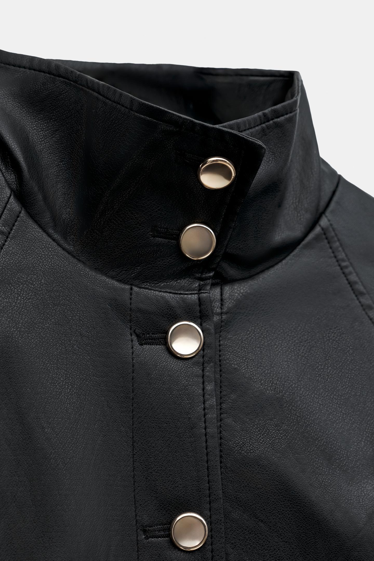 Женская куртка Zara Faux Leather Belted, цвет: Чёрный — фото 8