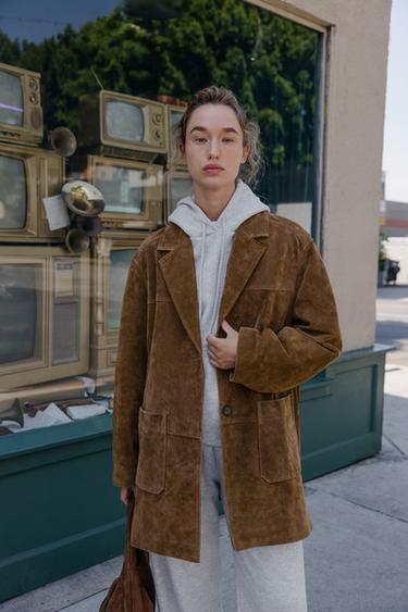 100% LEATHER LONG JACKET - whisky by Zara - Image 4