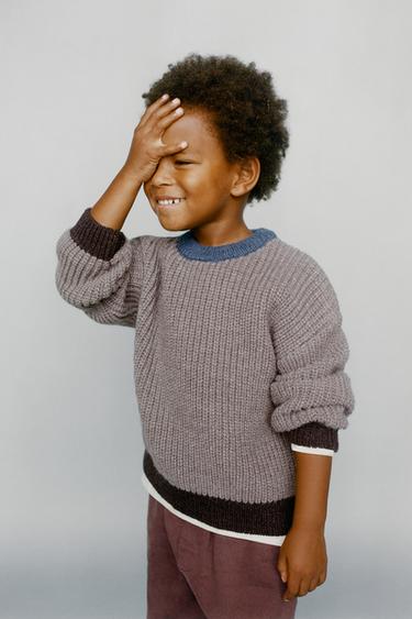 PULL GROSSE MAILLE LISERÉS CONTRASTE - Marron de Zara - Image 4