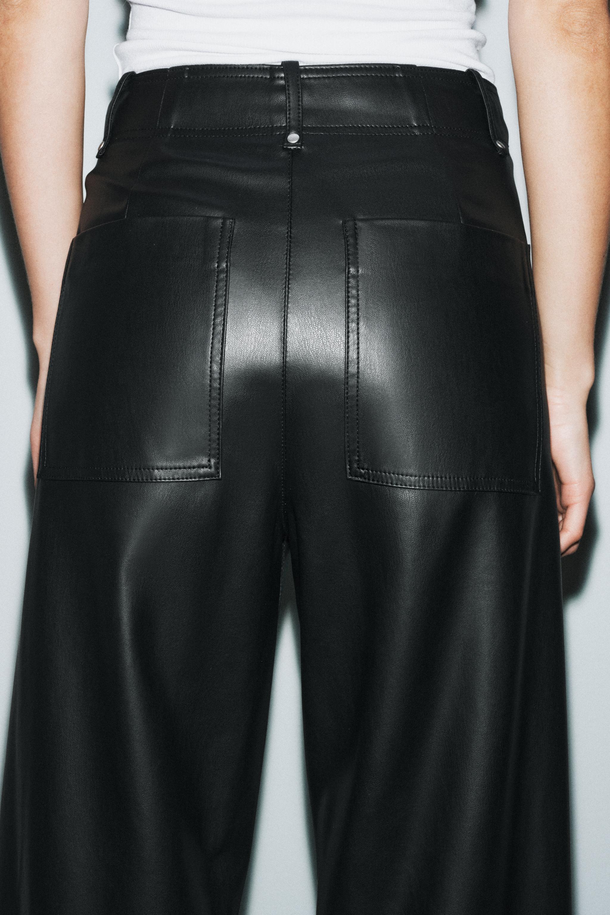 ZW COLLECTION FAUX LEATHER TAILORED WIDE LEG PANTS - Black | ZARA