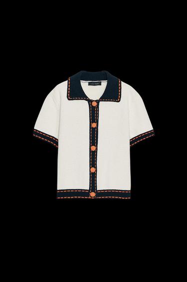 CHAQUETA PUNTO PESPUNTES MANGA CORTA - Crudo de Zara