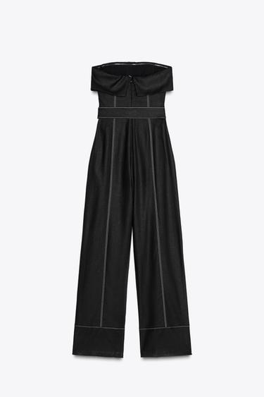 COMBINAISON BUSTIER AVEC LIN - Noir de Zara - Image 7