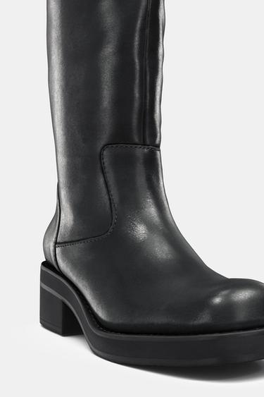 BOTTES HAUTES PLATES EN CUIR HYDROFUGES - Noir de Zara - Image 5