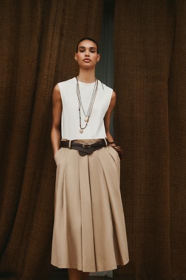 CONTRAST BELTED DRESS - CAMEL/WHITE by Zara