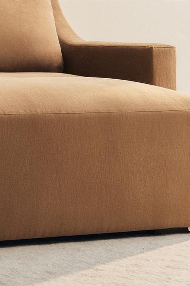 Zara WASHED LINEN POUF - Brick