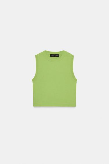 KNIT CROP TOP - Mid-green by Zara