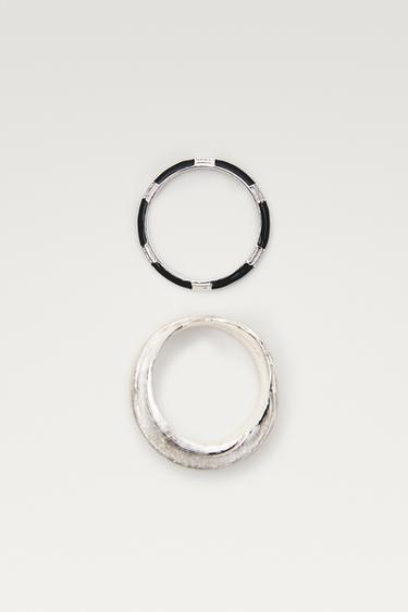 Pinstriped and enamel ring pack — Silver 1