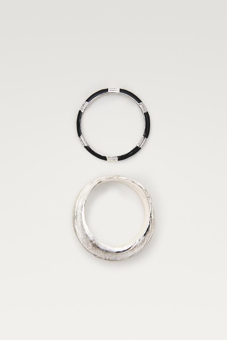 Pinstriped and enamel ring pack — Silver