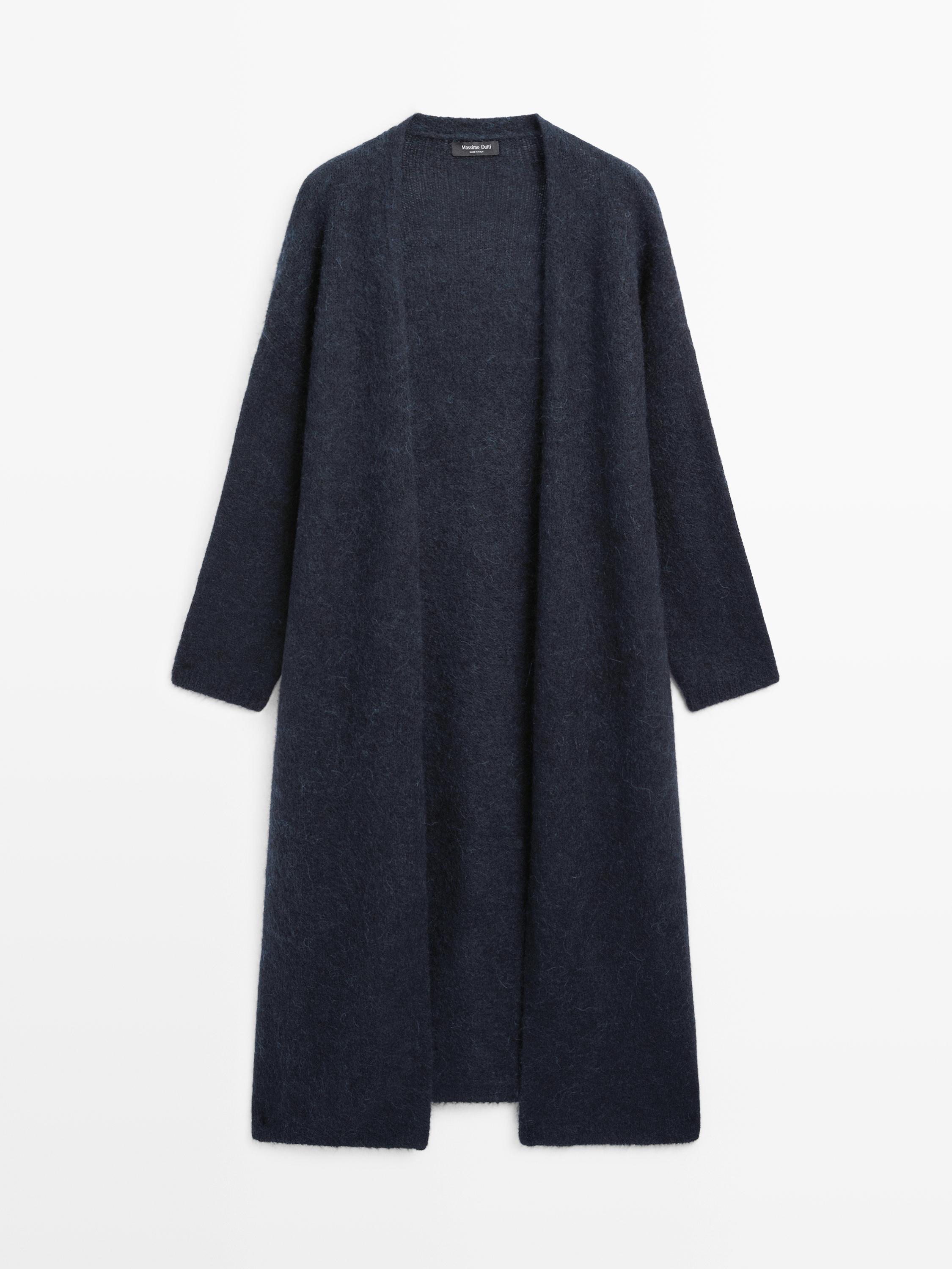 Long brushed alpaca blend cardigan