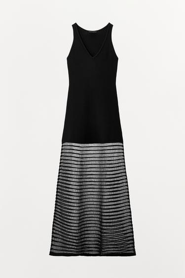 ROBE EN MAILLE BIMATIÈRE AVEC TULLE - Noir de Zara - Image 3