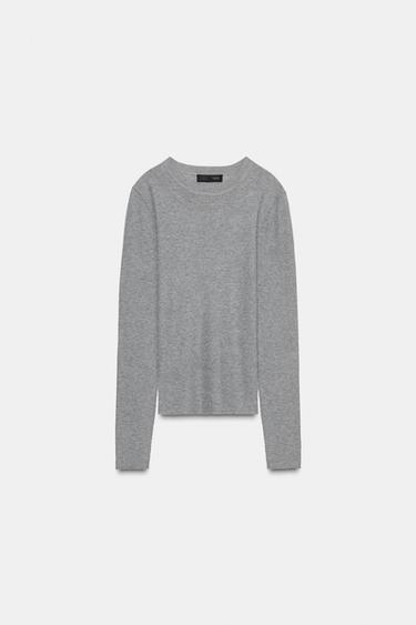Zara EXTRA-FINE KNIT TOP - Gray