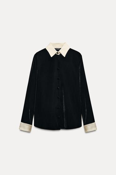 CAMISA TERCIOPELO COMBINADA ZW COLLECTION - Negro de Zara