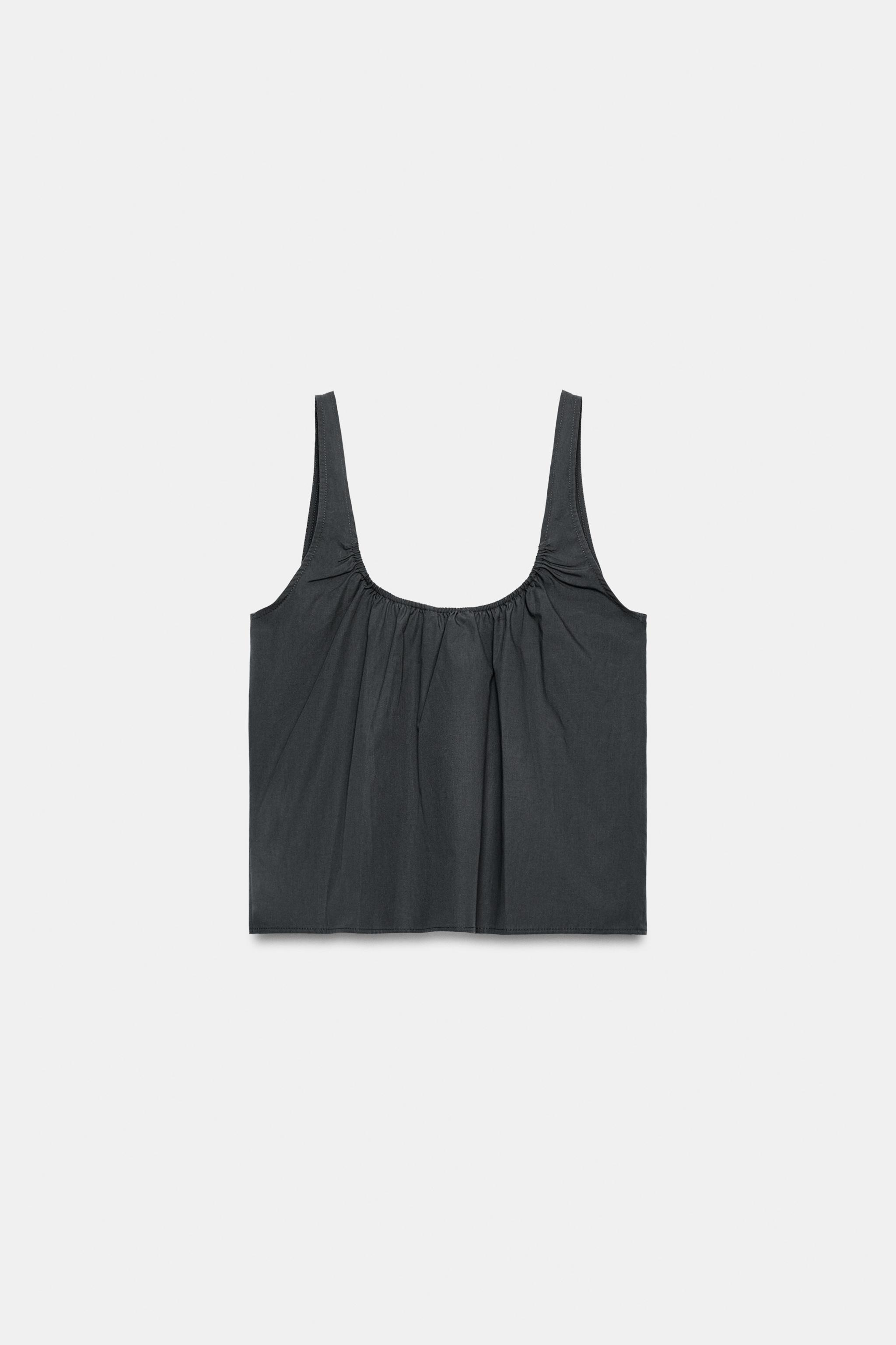 BUTTONED POPLIN TOP — Dark anthracite