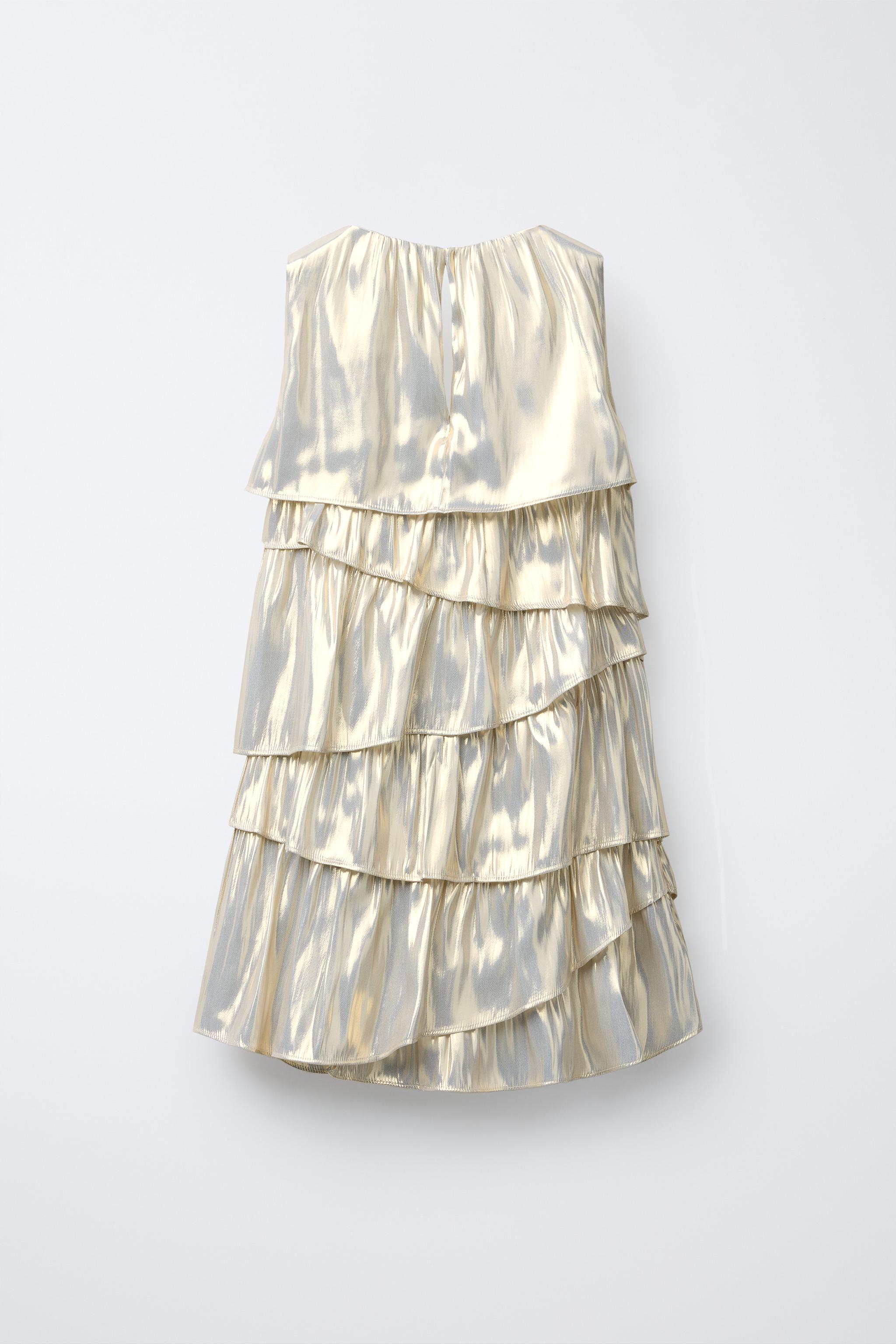 Zara - Metallic Effect Ruffled Dress - Golden - 12-13 Years (61,4 Inches) - Kids Zara - Metallic Effect Ruffled Dress - Golden - 12-13 Years (61,4 Inches) - Kids