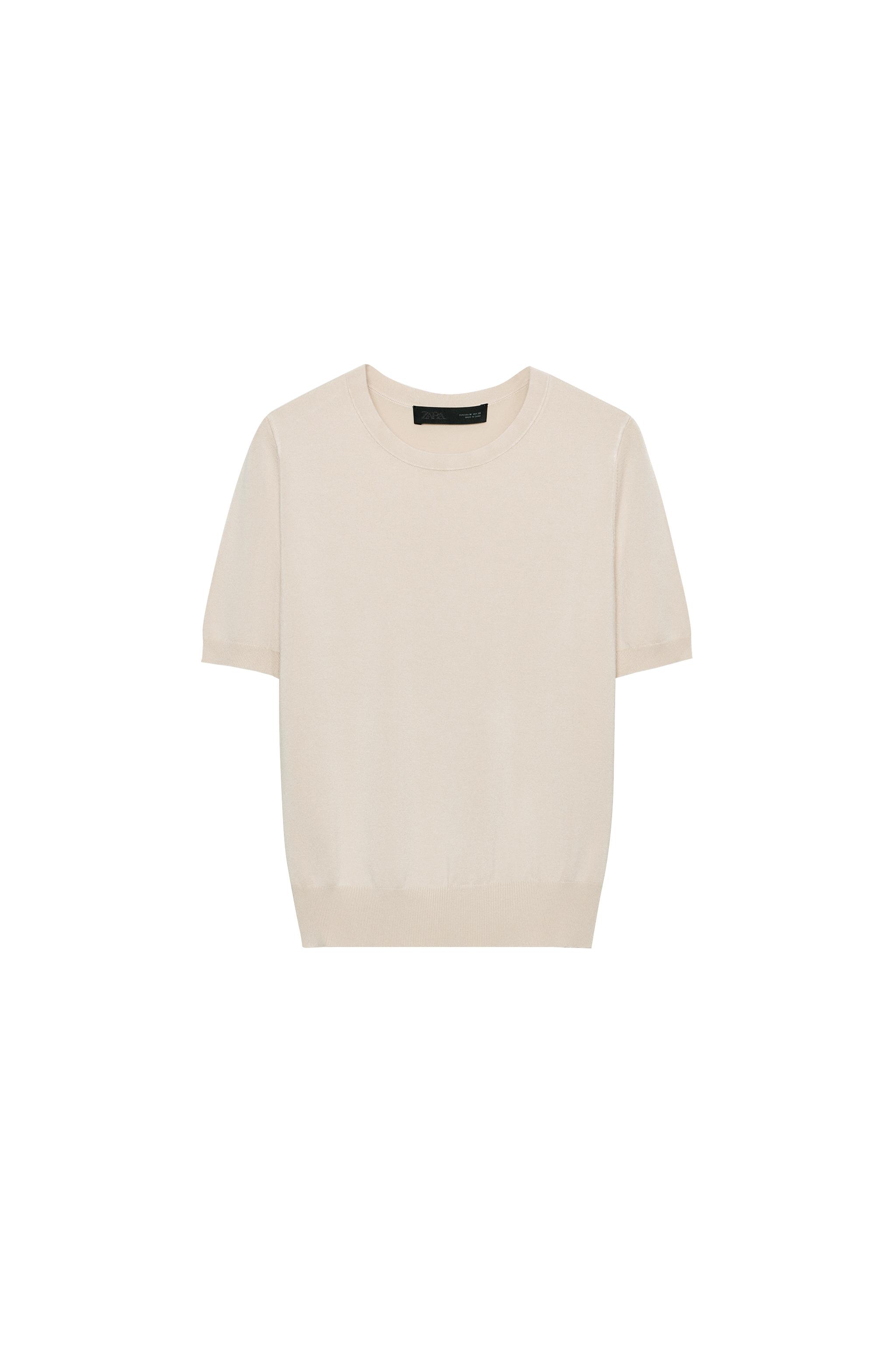 zara — TOP BASIC IN MAGLIA A TINTA UNITA A MANICHE CORTE