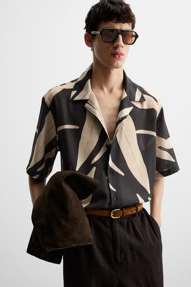 LEAF PRINT SHIRT - Black by Zara