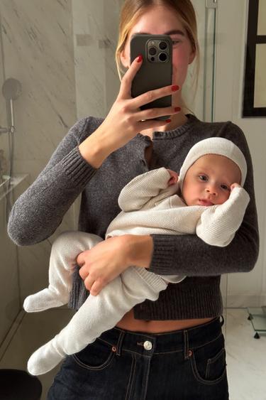 Zara SEED STITCH KNIT BONNET - Light beige