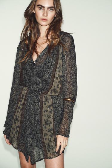 VESTIDO ESTAMPADO HILO METALIZADO - Multicolor de Zara