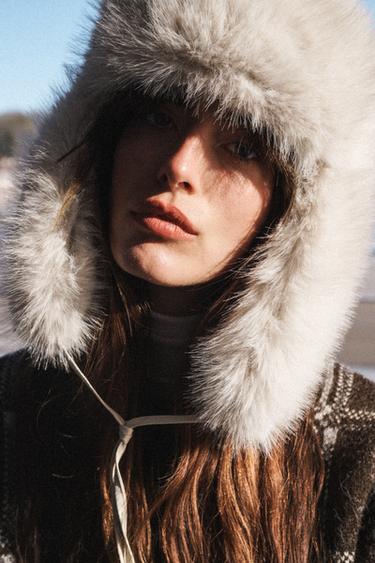 FAUX FUR AVIATOR HAT - Ecru by Zara - Image 0