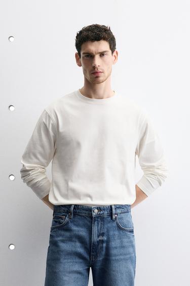MEDIUM WEIGHT LONG SLEEVE T-SHIRT - White by Zara