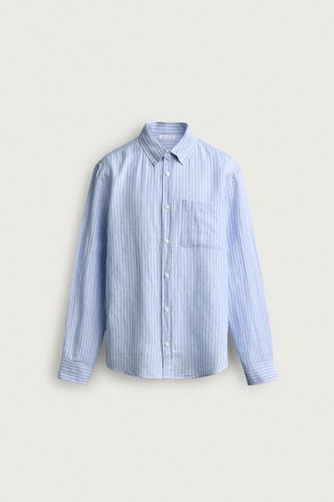 REGULAR FIT LINEN BLEND SHIRT - striped by Zara