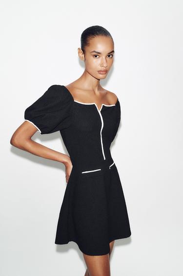 Zara 撞色毛圈紗洋裝 - 黑色 / 裸色