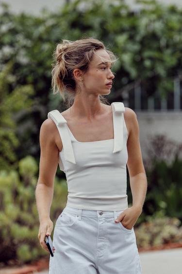 TOP FIOCCHI STRETCH - Bianco sporco di Zara