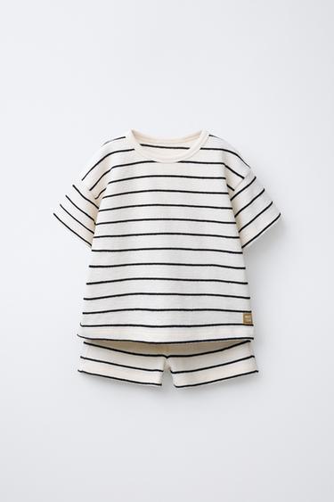 STRIPED JOGGING T-SHIRT AND BERMUDA SHORTS SET - Ecru by Zara