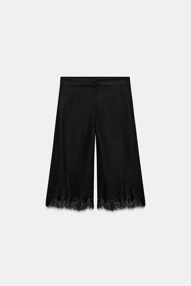 BERMUDA LONG EN LIN ET DENTELLE - Noir de Zara - Image 6